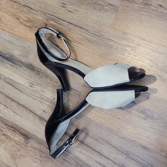 FRANCO SARTO Austin Black Tan Black Ankle Strap Peep Toe 3" Heel - Picture 6 of 12